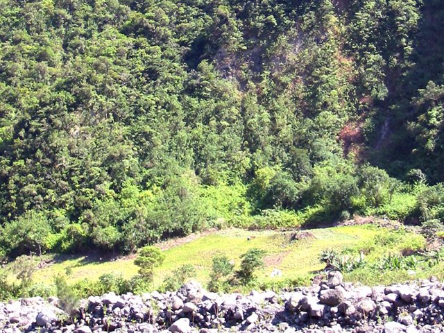 Un 4x4 ou des champs cultivés montrent que l'endroit n'est pas totalement abandonné