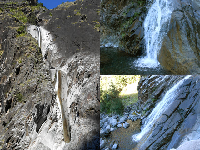 La haute chute et son pied photographiés de la falaise qui les borde