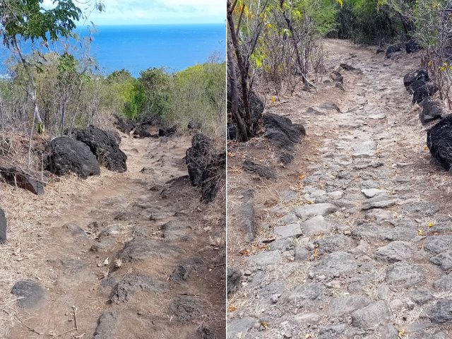 Après le tunnel de la RN1, encore des pierres mais de plus en plus de parties pavées.