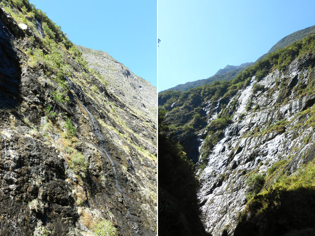 Les falaises presque verticales du canyon au départ, près de la source du Bras de Sainte-Suzanne