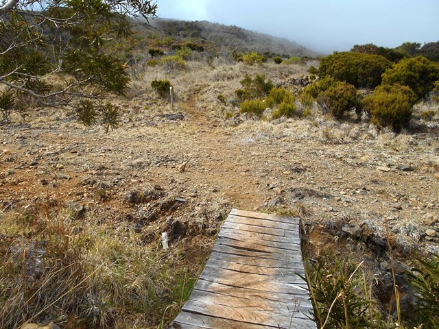 Passerelle entre le sentier de raccourci et la piste caillouteuse
