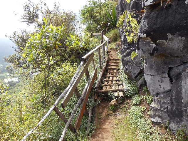 Une passerelle rustique le long d'une barre rocheuse