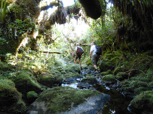 Cheminement dans le lit à la recherche d'un sentier en rive gauche