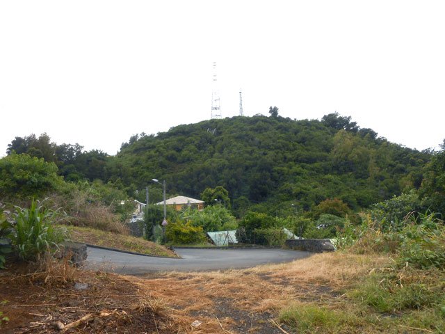 Fin de la piste au Chemin Pierre Roger. Au fond, le Piton du Calvaire.