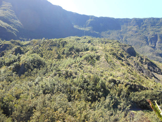 On devine quelques bribes de sentier sur le Piton Gros Galet