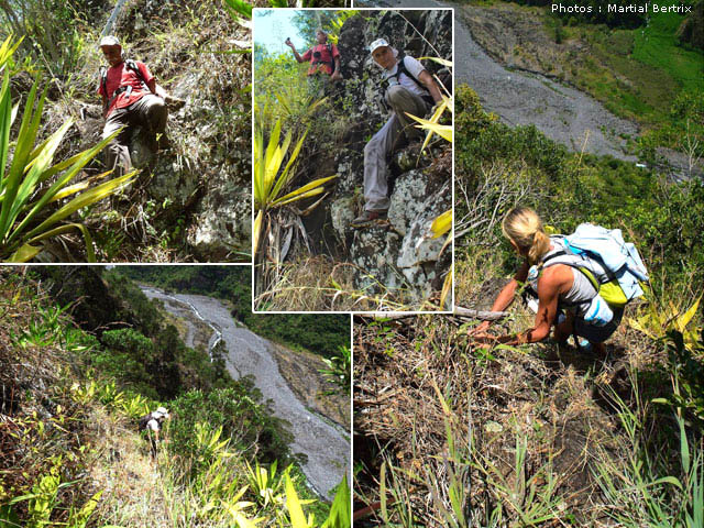 Une idée de la plongée verticale, étroite et encombrée après la première échelle
