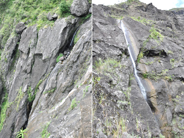 La longue et fine cascade durant la descente vers la Rivière des Galets
