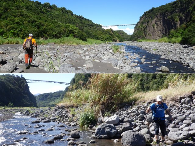 Le terrain plat avant et après le pont favorise la repousse des hautes herbes