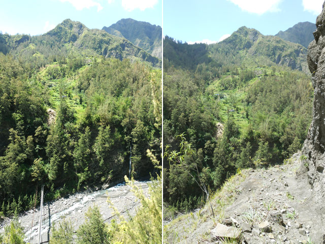 Bonne idée de la pente puis du sentier creusé dans la falaise, ici très large