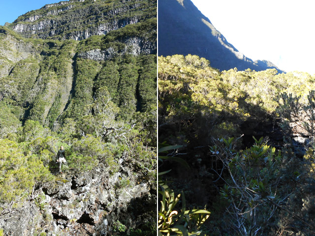 Deux effondrements à gauche du sentier lors de la descente