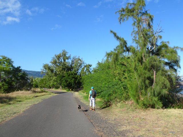 Quitter la route dans le virage pour pénétrer dans le Parc de la Poudrière
