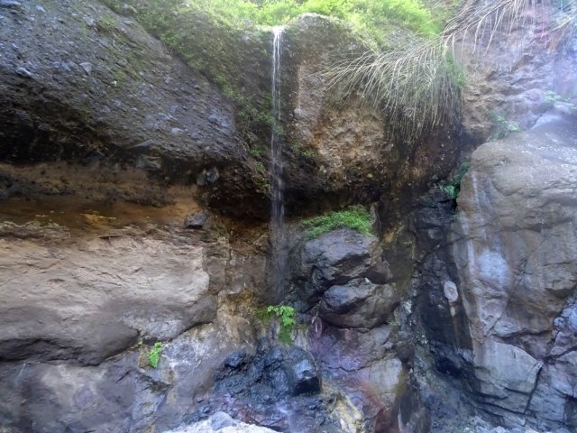 Petit pisse en l'air tombant d'une falaise