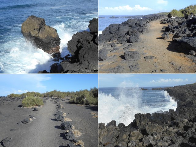 Certaines portions du parcours sont bordées de roches volcaniques noires