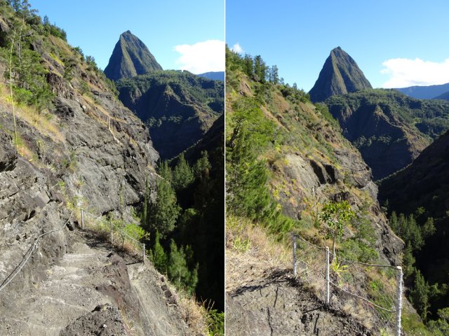 On aperçoit le Piton Cabris dans chaque lacet