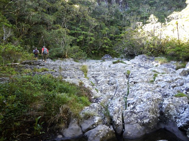 On peut remonter un peu le Bras de Caverne sur des plaques rocheuses