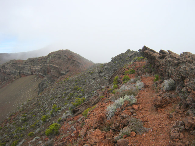 Le petit sentier en bordure de crête sur le Demi-Piton