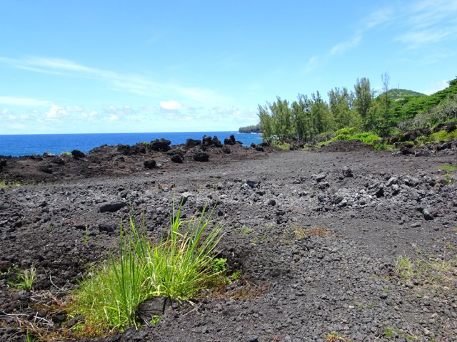 On s'approche de l'océan avant de prendre le sentier vers l'Anse des Cascades