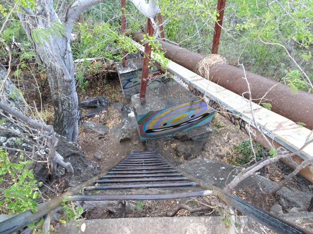 Début de la très forte descente par une échelle métallique