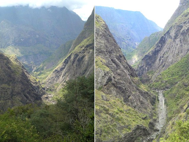 La vallée de la Rivière des Galets diminue avec l'altitude