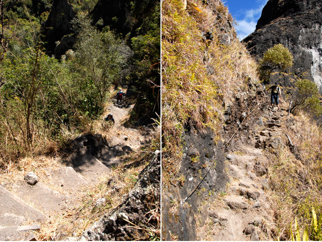 Deux exemples de passages étroits et abrupts vers la Roche Ancrée
