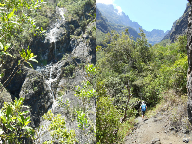 Un point de vue sur les cascades des Salazes. Passage près de l'aiguille rocheuse