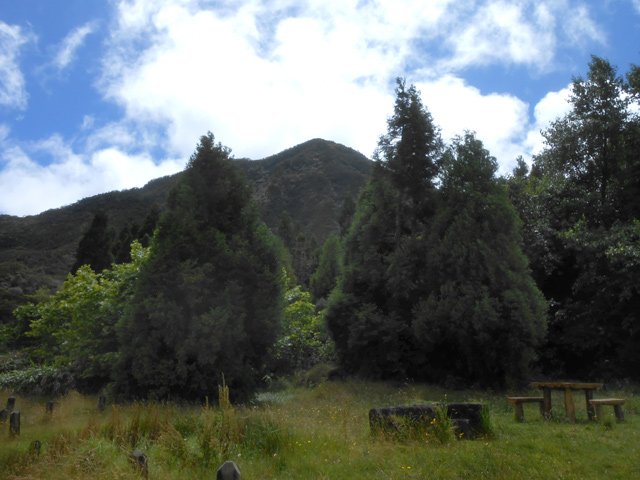 Arrivée aux tables de pique-nique proche du point d'eau