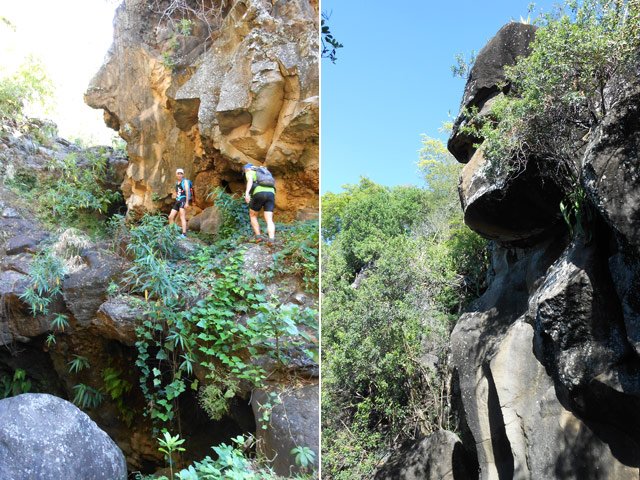 Contournement du bassin par la gauche. Le Moaï de 15 m perdu dans sa vallée sauvage !