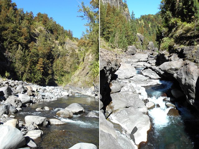 Deux portions de la rivière (galets ou rochers)