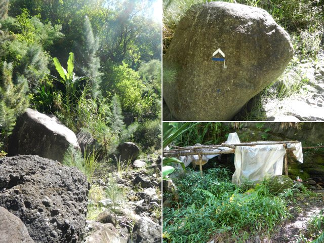 Le bananier, la cabane et le signe indiquant la remontée abrupte