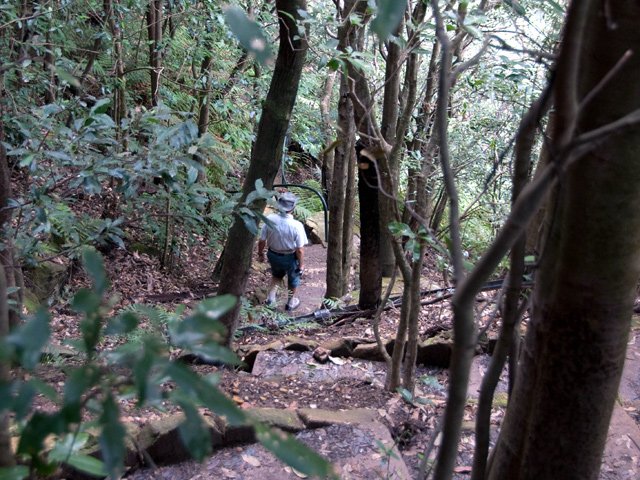 Marche en lacets sur larges plaques de grès