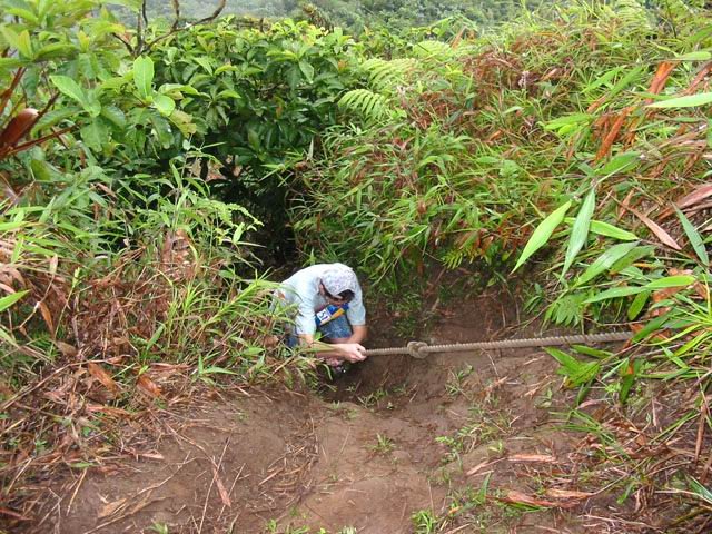 Une portion tout aussi raide mais avec corde à noeuds