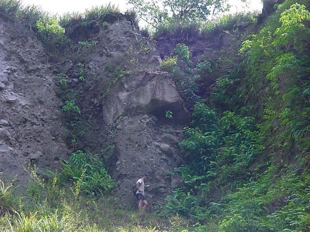 Chercher dans la falaise un passage vers les fougères de la montée