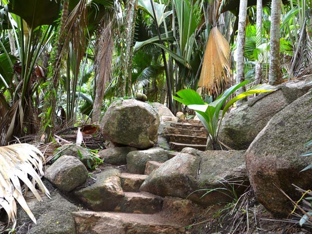 Le départ du sentier sur de belles marches en granite