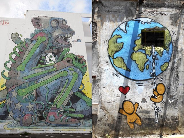 Comme souvent en ville, chercher de grandes fresques (20 m) ou Gouzous