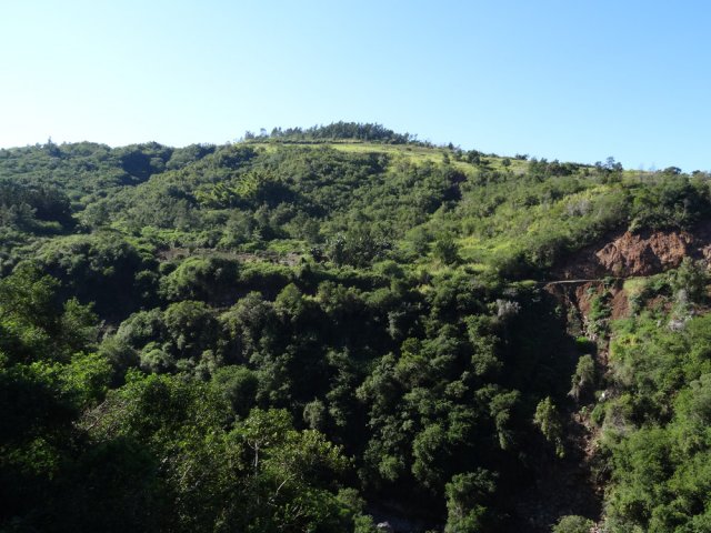 De la route, on voit très bien le point culminant du Piton Forcade
