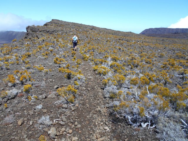Le sentier est bien marqué dans la végétation rase et pauvre