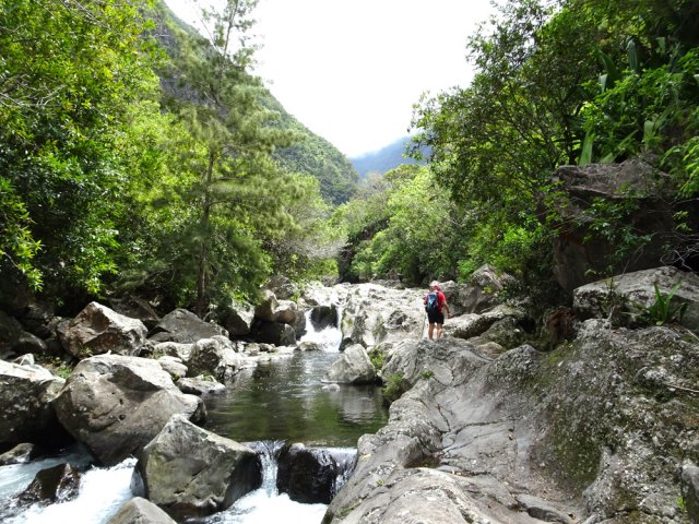 Remontée facile du Bras de Ste-Suzanne sur les basaltes parfois glissants