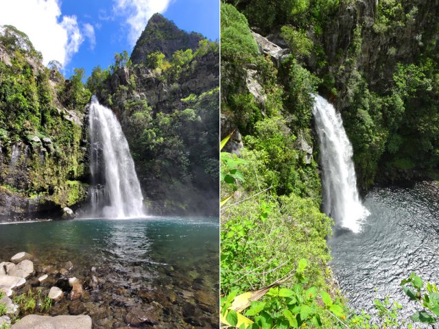 Le voile depuis le bassin puis vu du sentier de remontée à Grand Bassin