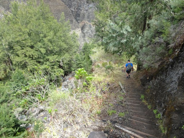 Le cheminement vers la rivière comporte de belles descentes dans les filaos