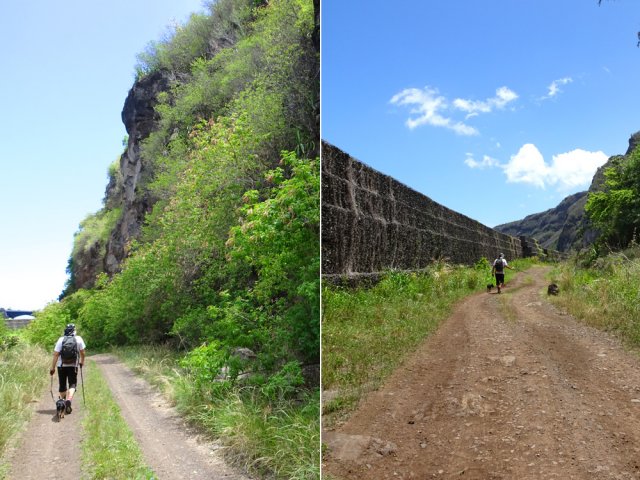 Entre route et falaise, la piste de la Ravine à Jacques est bruyante