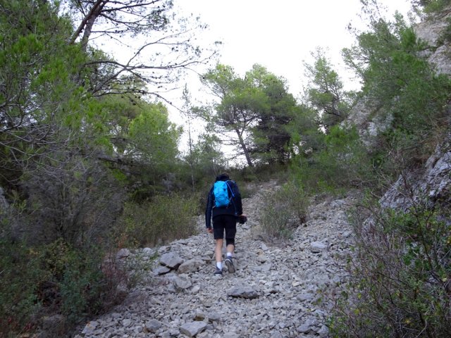 La montée très caillouteuse vers le haut du plateau des Caunes