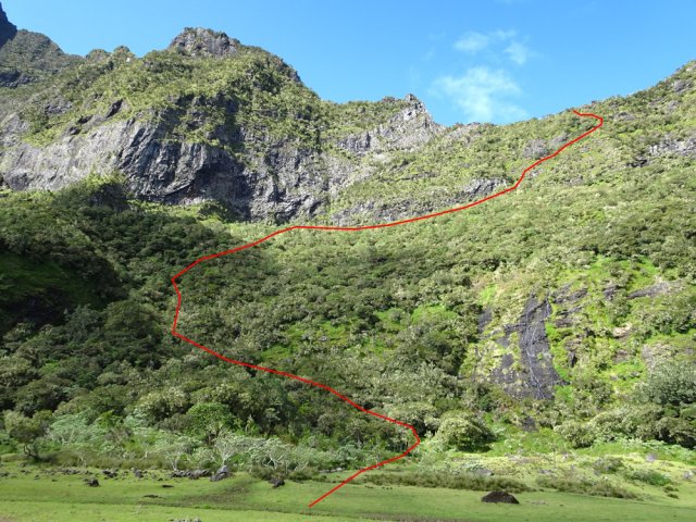 Un tracé approximatif de la montée vers le col