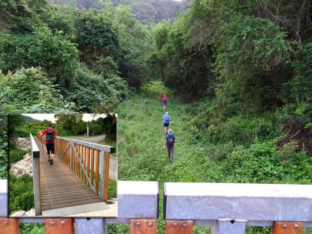 Départ du sentier sous la passerelle enjambant la Ravine Tête Dure