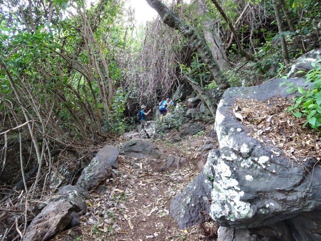 Le sentier est bien tracé entre les énormes blocs