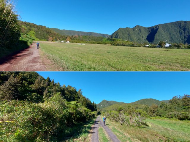 Début du contournement du Piton des Songes dans les prairies