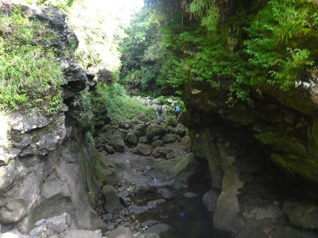 Passage glissant d'un étroit canyon sauvage