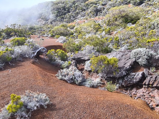 Dans les fortes pentes, le sable volcanique peut être instable et glissant