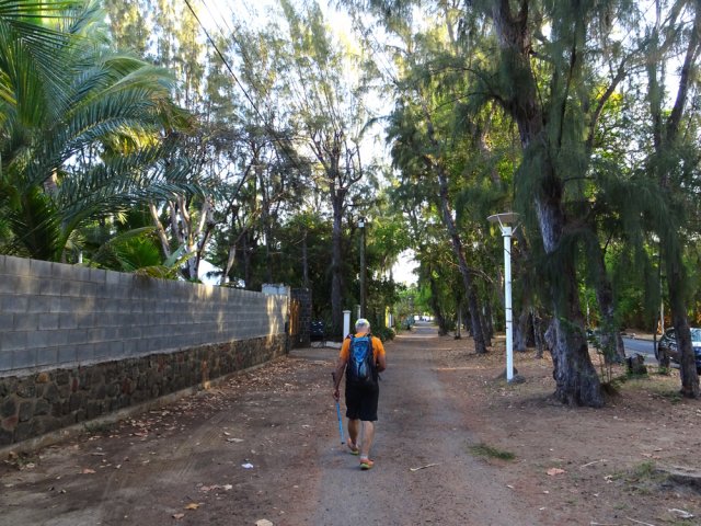 Poursuivre par la plage ou comme ici par l'Avenue de Bourbon, ombragée