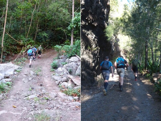 Franchissement de la Ravine Montauban et la piste entre falaises et filaos