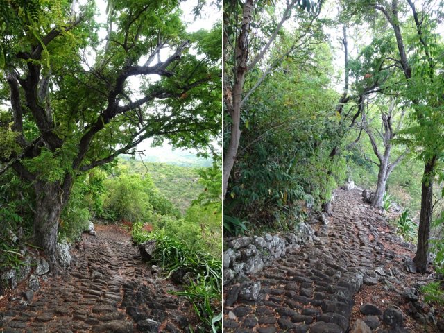 Forte descente en lacets serrés sous les tamariniers